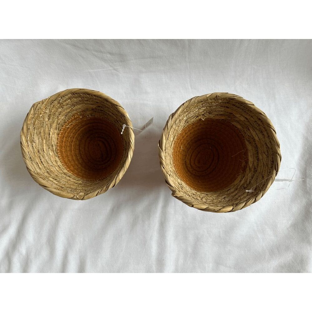 Two-Tone Tan Woven Basket Set, Small 5.5x4 Inches, Plants, Decoration - Picture 4 of 5